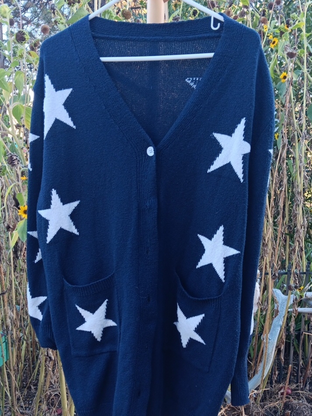 Women’s Navy Star-Print Cardigan Sweater